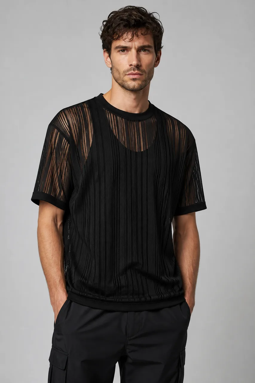 Techno Streifen Mesh Shirt